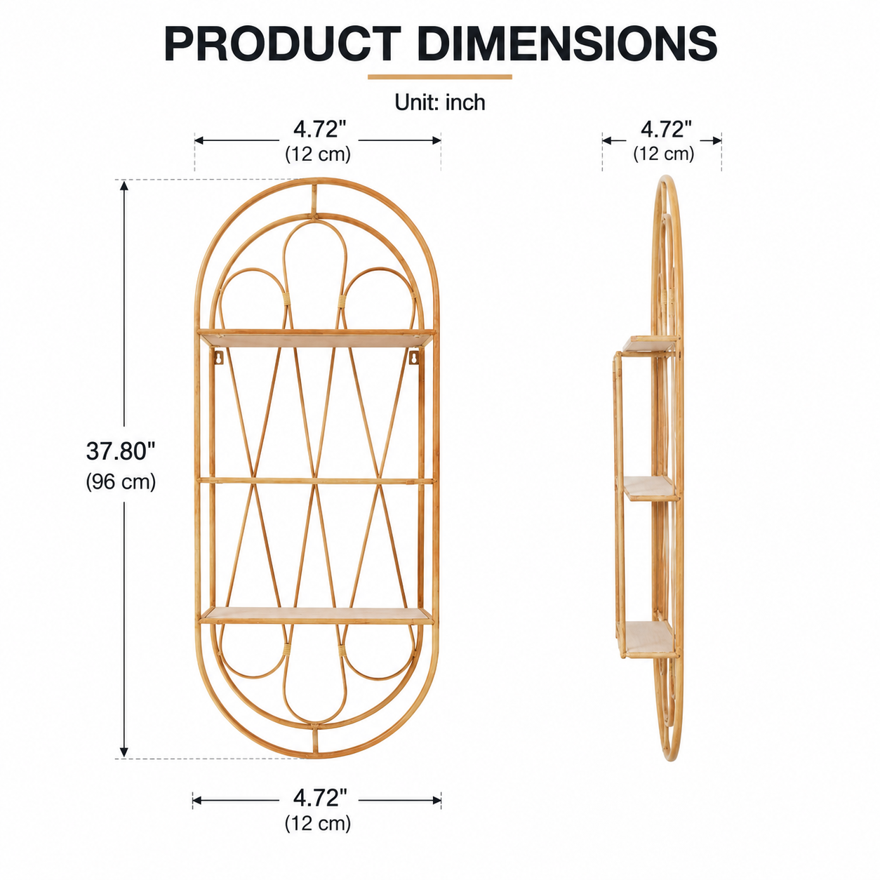 Boho Wall Shelf with Wooden Shelves, 2-Tier Decorative Hanging Wall Organizer, Natural Rattan Arch Floating Shelf for Living Room, Bathroom, Bedroom & Entryway